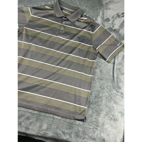 Men’s Nike Golf Large Gray/Green Striped Dri-FIT Polo Shirt Excellent Condition - Picture 7 of 10